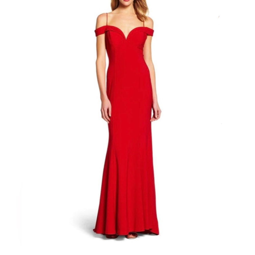 Adrianna Papell bright red off the shoulder party formal dress floor-length long